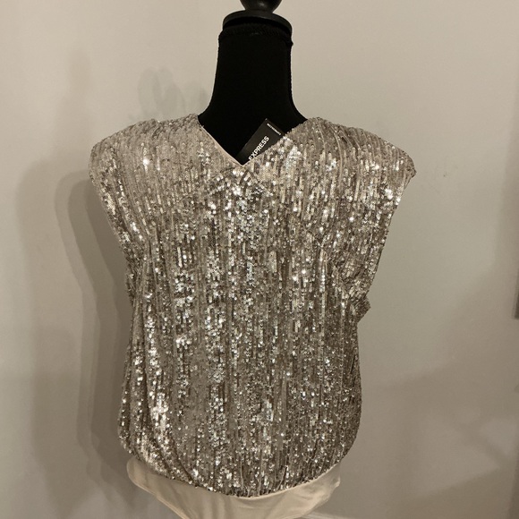 Express Silver Sequin Blouse - Picture 5 of 7